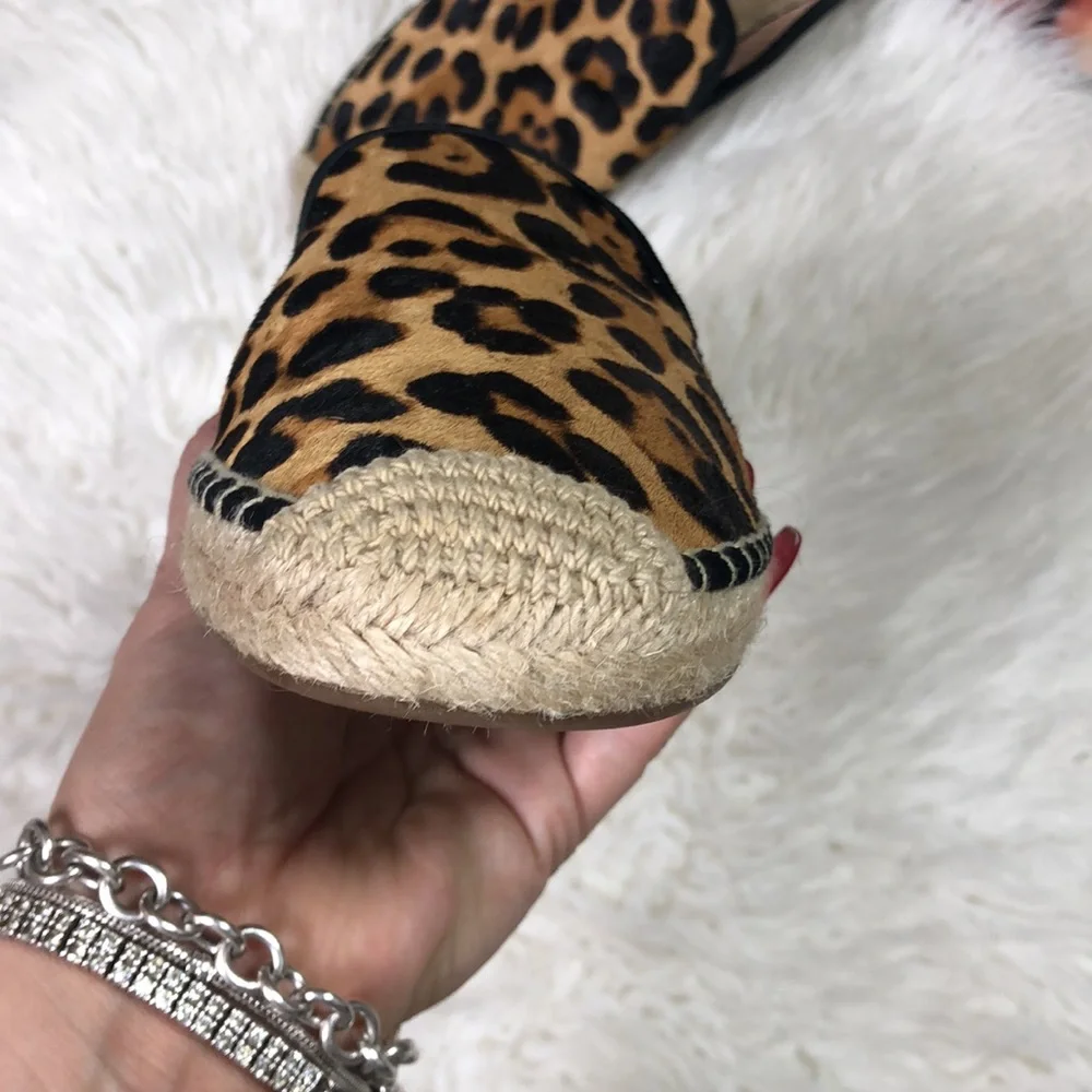 J Crew Calf Hair Leopard Slip On Espadrilles Mules Shoes Flats - Picture 6 of 13